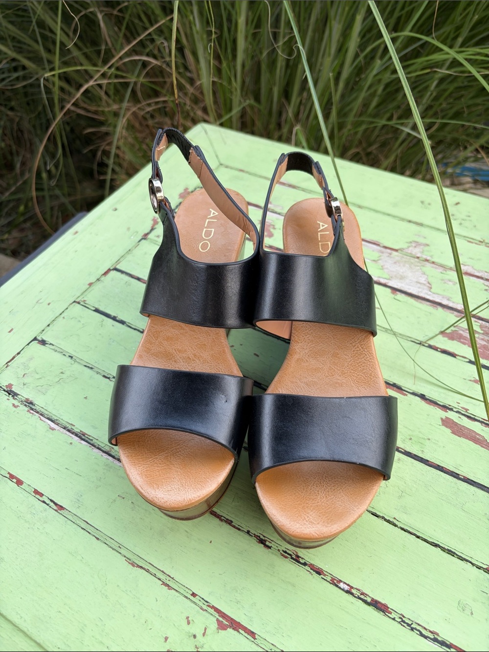 Aldo Black Two-Band Slingback Sandals